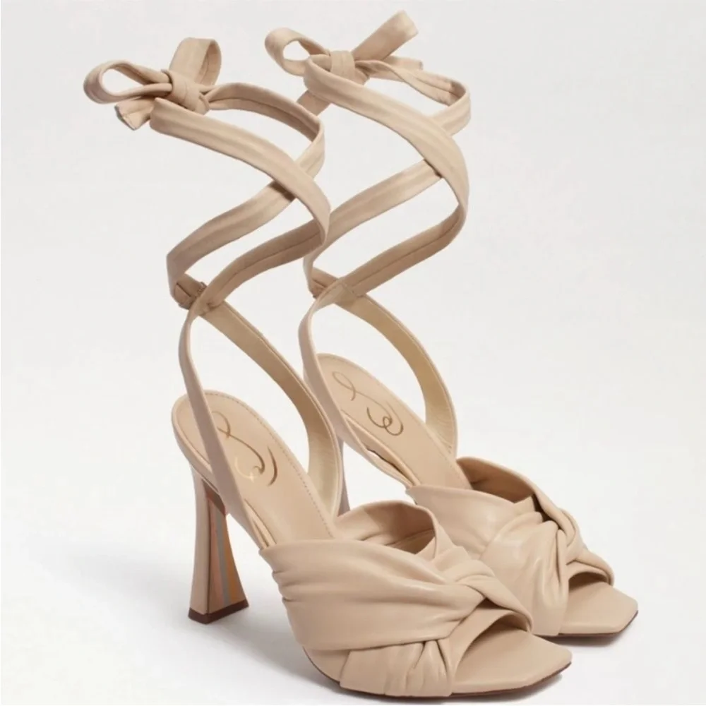 Sam Edelman Lenora Leather Strappy Sandals Wrap Heels Sand